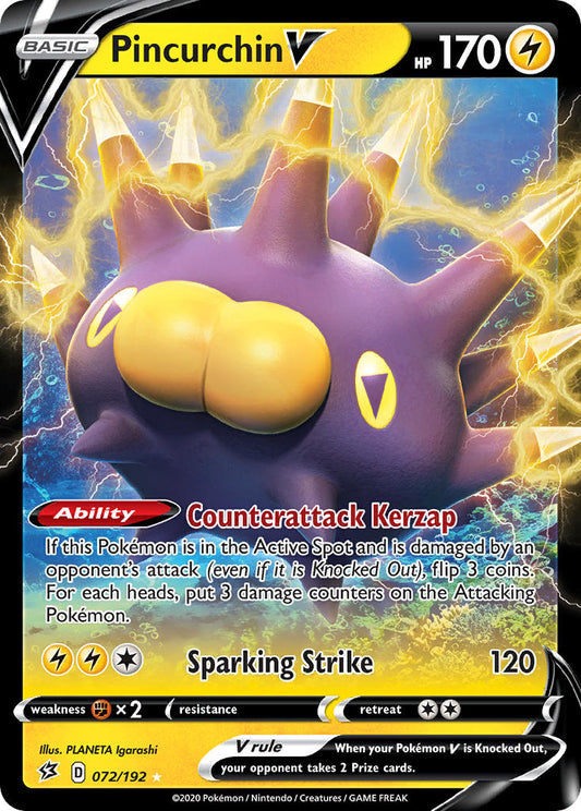(072/192) Pokemon TCG Rebel Clash Single: Pincurchin V  Ultra Rare
