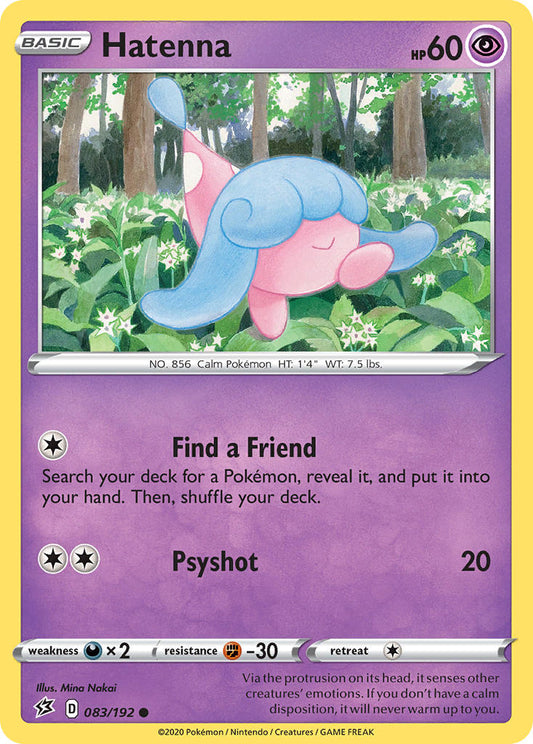 (083/192) Pokemon TCG Rebel Clash Single: Hatenna Reverse Holo Common