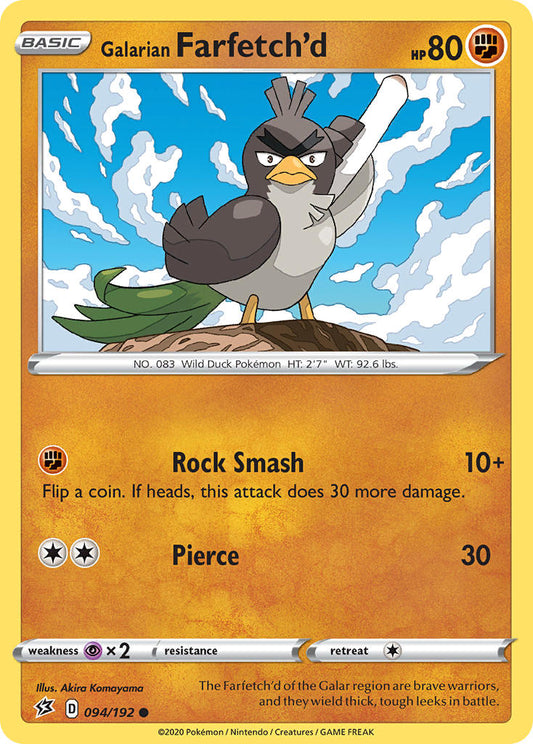 (094/192) Pokemon TCG Rebel Clash Single: Galarian Farfetch'd Reverse Holo Common