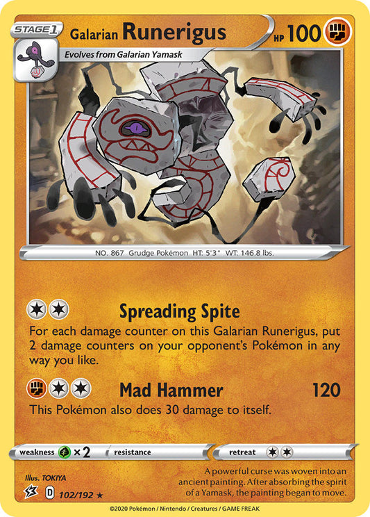 (102/192) Pokemon TCG Rebel Clash Single: Galarian Runerigus Reverse Holo Rare