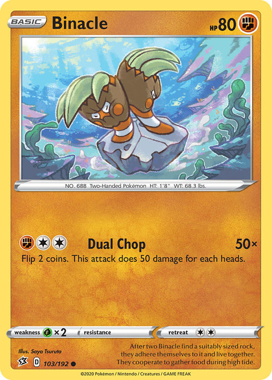 (103/192) Pokemon TCG Rebel Clash Single: Binacle Reverse Holo Common