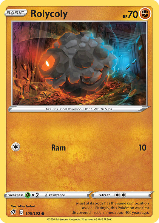 (105/192) Pokemon TCG Rebel Clash Single: Rolycoly Reverse Holo Common