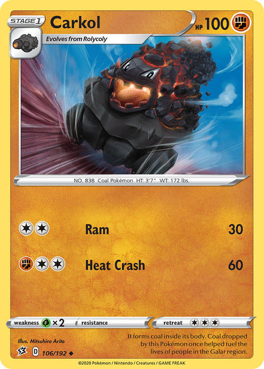 (106/192) Pokemon TCG Rebel Clash Single: Carkol  Uncommon