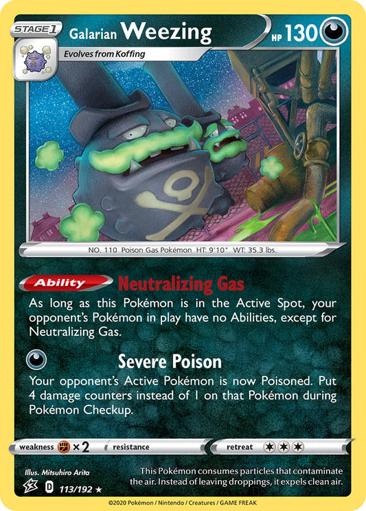 (113/192) Pokemon TCG Rebel Clash Single: Galarian Weezing  Holo Rare