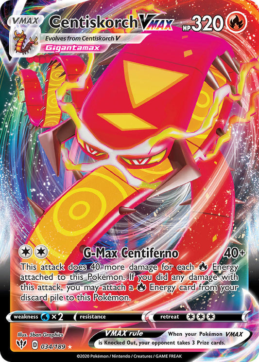 (034/189) Pokemon TCG Darkness Ablaze Single: Centiskorch VMAX  Ultra Rare