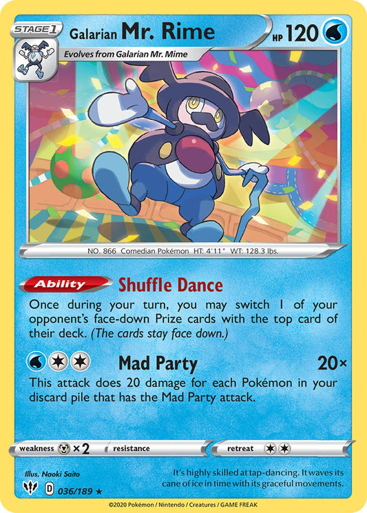 (036/189) Pokemon TCG Darkness Ablaze Single: Galarian Mr. Rime  Rare