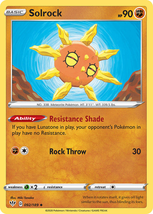 (092/189) Pokemon TCG Darkness Ablaze Single: Solrock Reverse Holo Uncommon