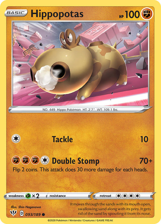 (093/189) Pokemon TCG Darkness Ablaze Single: Hippopotas Reverse Holo Common