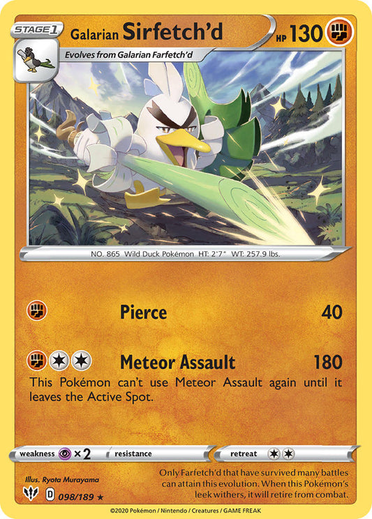 (098/189) Pokemon TCG Darkness Ablaze Single: Galarian Sirfetch'd Reverse Holo Rare