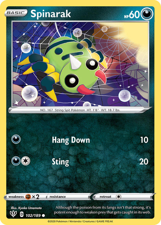 (102/189) Pokemon TCG Darkness Ablaze Single: Spinarak Reverse Holo Common