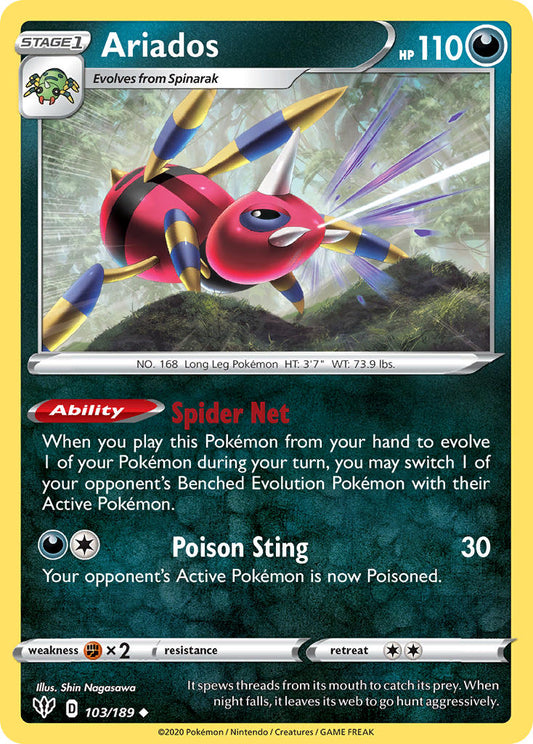 (103/189) Pokemon TCG Darkness Ablaze Single: Ariados  Uncommon