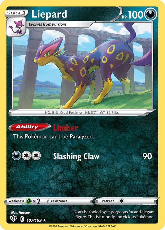 (107/189) Pokemon TCG Darkness Ablaze Single: Liepard Reverse Holo Rare