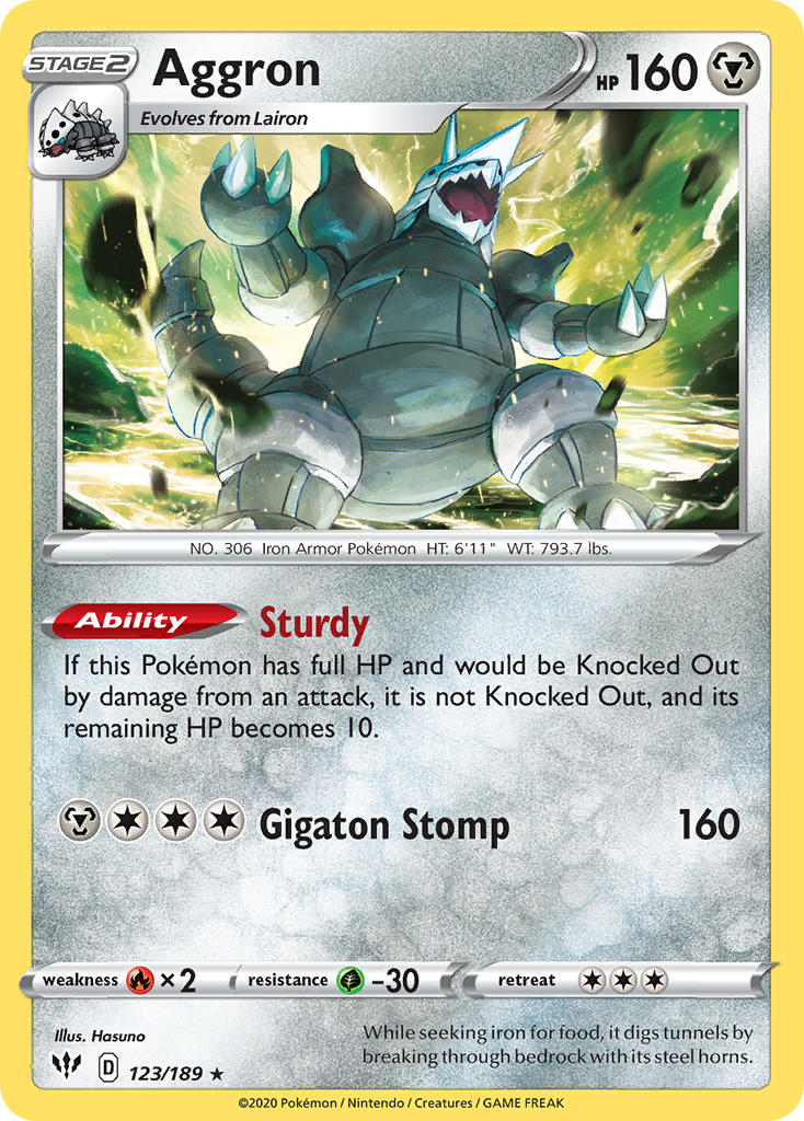 (123/189) Pokemon TCG Darkness Ablaze Single: Aggron Reverse Holo Holo Rare