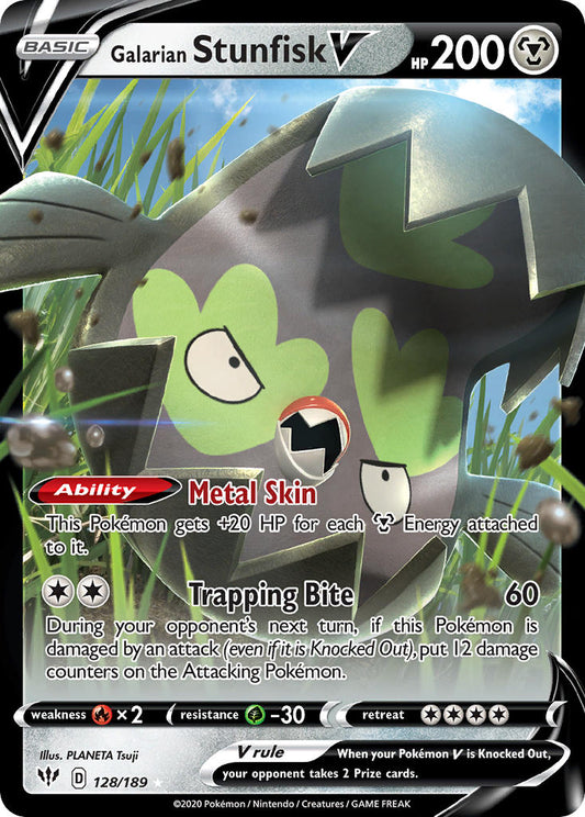(128/189) Pokemon TCG Darkness Ablaze Single: Galarian Stunfisk V  Ultra Rare