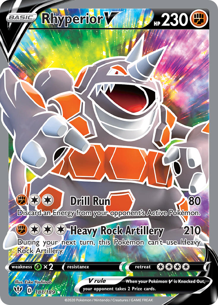 (181/189) Pokemon TCG Darkness Ablaze Single: Rhyperior V  Ultra Rare