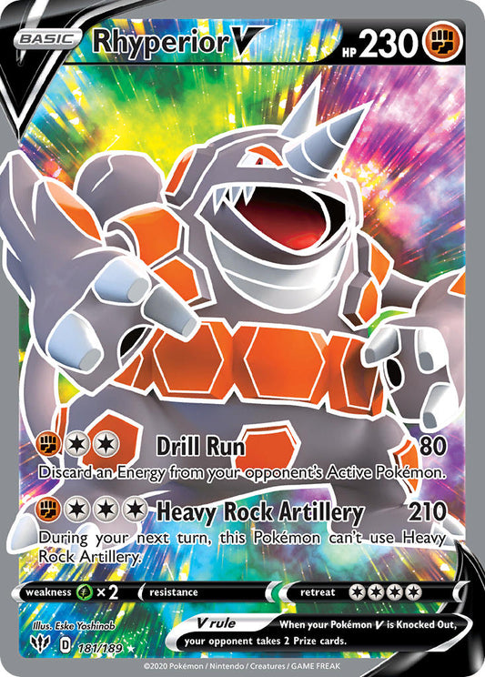 (181/189) Pokemon TCG Darkness Ablaze Single: Rhyperior V  Ultra Rare
