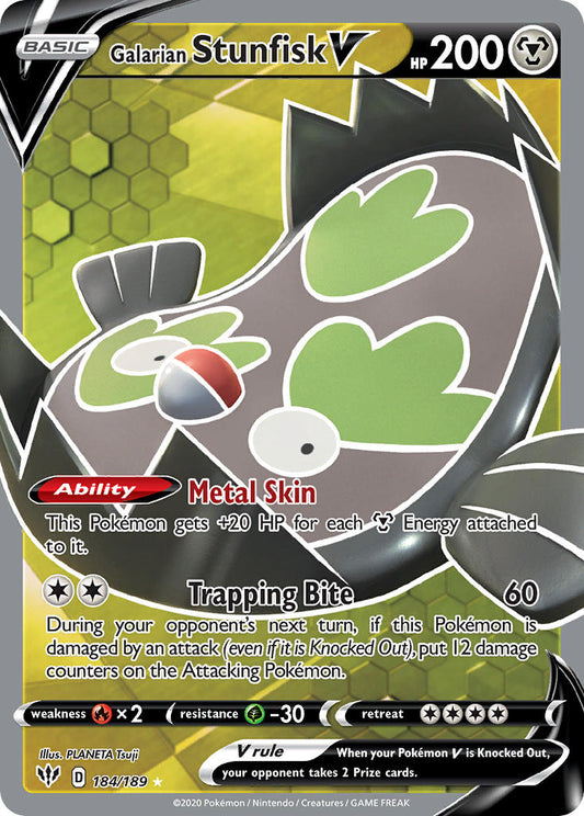 (184/189) Pokemon TCG Darkness Ablaze Single: Galarian Stunfisk V  Ultra Rare