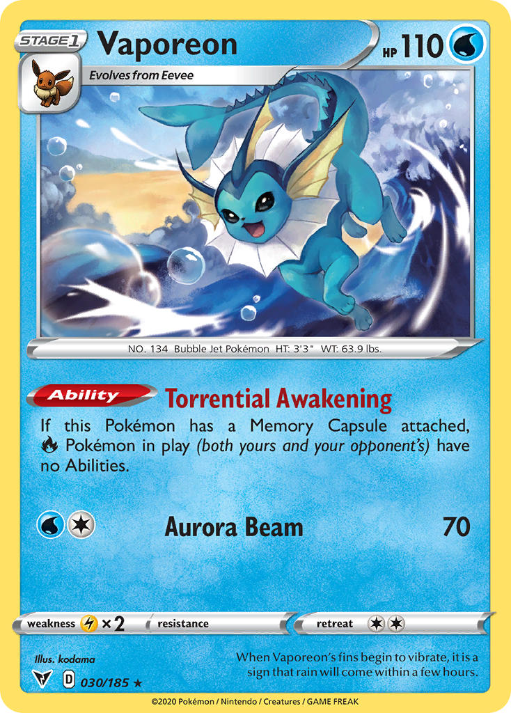 (030/185) Pokemon TCG Vivid Voltage Single: Vaporeon  Rare