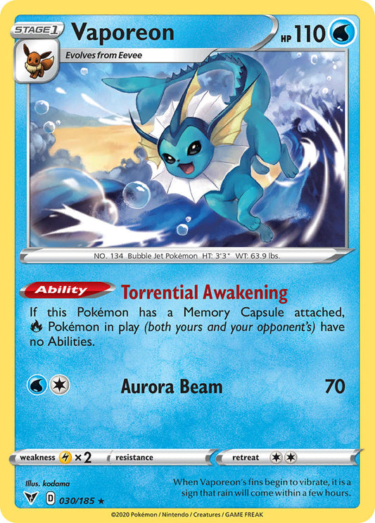 (030/185) Pokemon TCG Vivid Voltage Single: Vaporeon  Rare