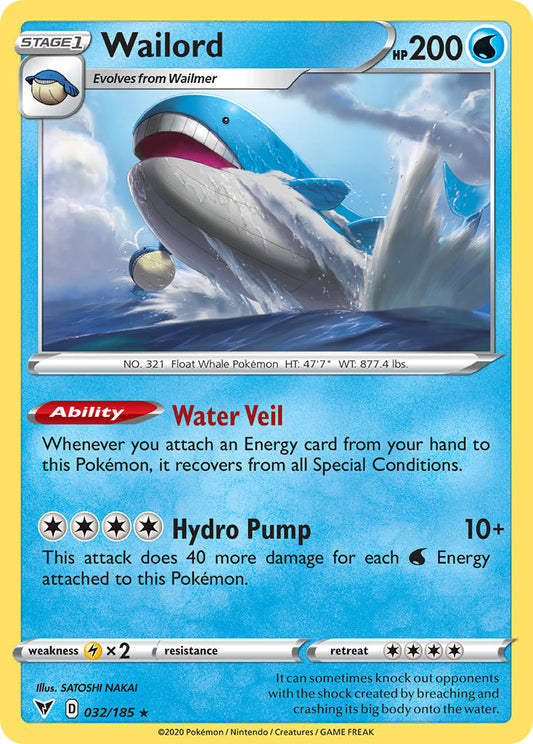 (032/185) Pokemon TCG Vivid Voltage Single: Wailord  Holo Rare