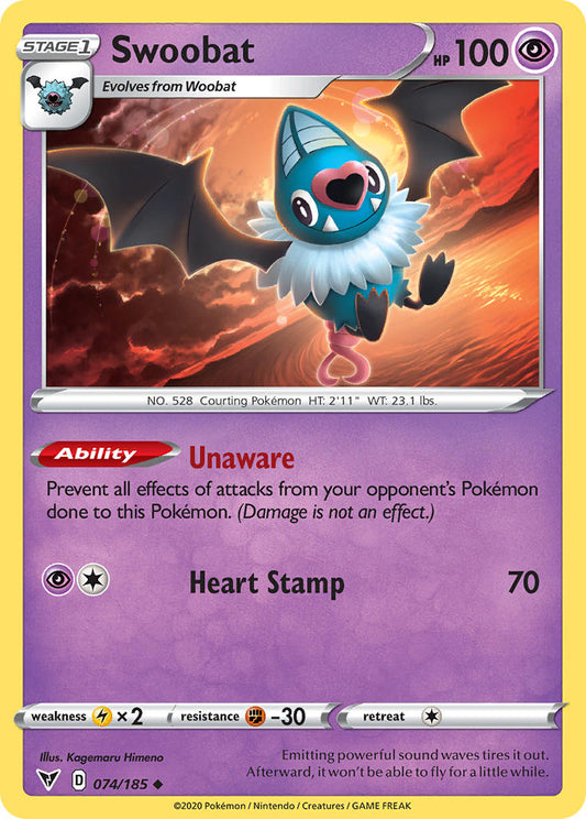 (074/185) Pokemon TCG Vivid Voltage Single: Swoobat Reverse Holo Uncommon