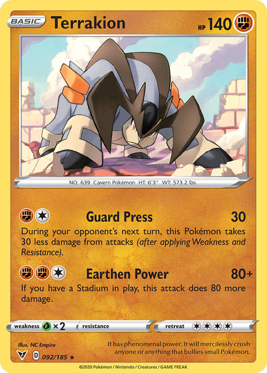 (092/185) Pokemon TCG Vivid Voltage Single: Terrakion Reverse Holo Rare