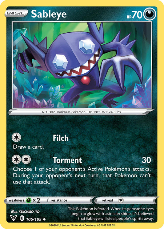 (105/185) Pokemon TCG Vivid Voltage Single: Sableye Reverse Holo Uncommon