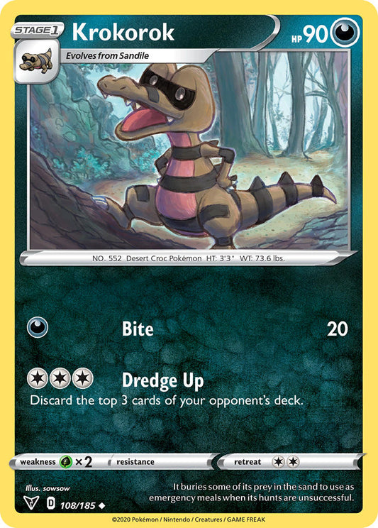 (108/185) Pokemon TCG Vivid Voltage Single: Krokorok Reverse Holo Uncommon