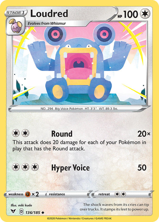(136/185) Pokemon TCG Vivid Voltage Single: Loudred Reverse Holo Uncommon