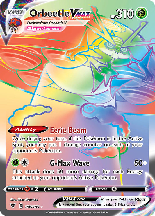 (186/185) Pokemon TCG Vivid Voltage Single: Orbeetle VMAX  Secret Rare