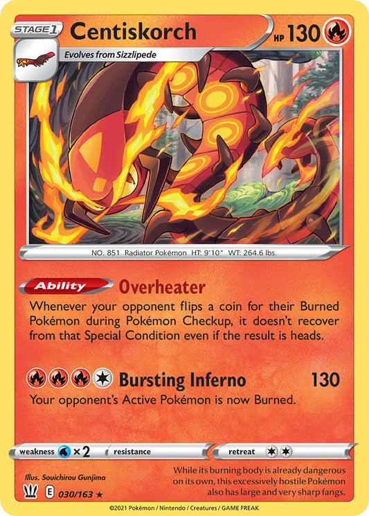 (030/163) Pokemon TCG Battle Styles Single: Centiskorch Reverse Holo Rare
