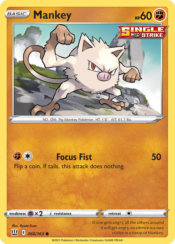 (066/163) Pokemon TCG Battle Styles Single: Mankey Reverse Holo Common