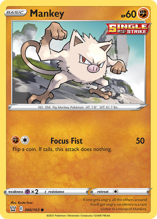 (066/163) Pokemon TCG Battle Styles Single: Mankey Reverse Holo Common