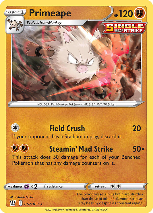 (067/163) Pokemon TCG Battle Styles Single: Primeape Reverse Holo Rare