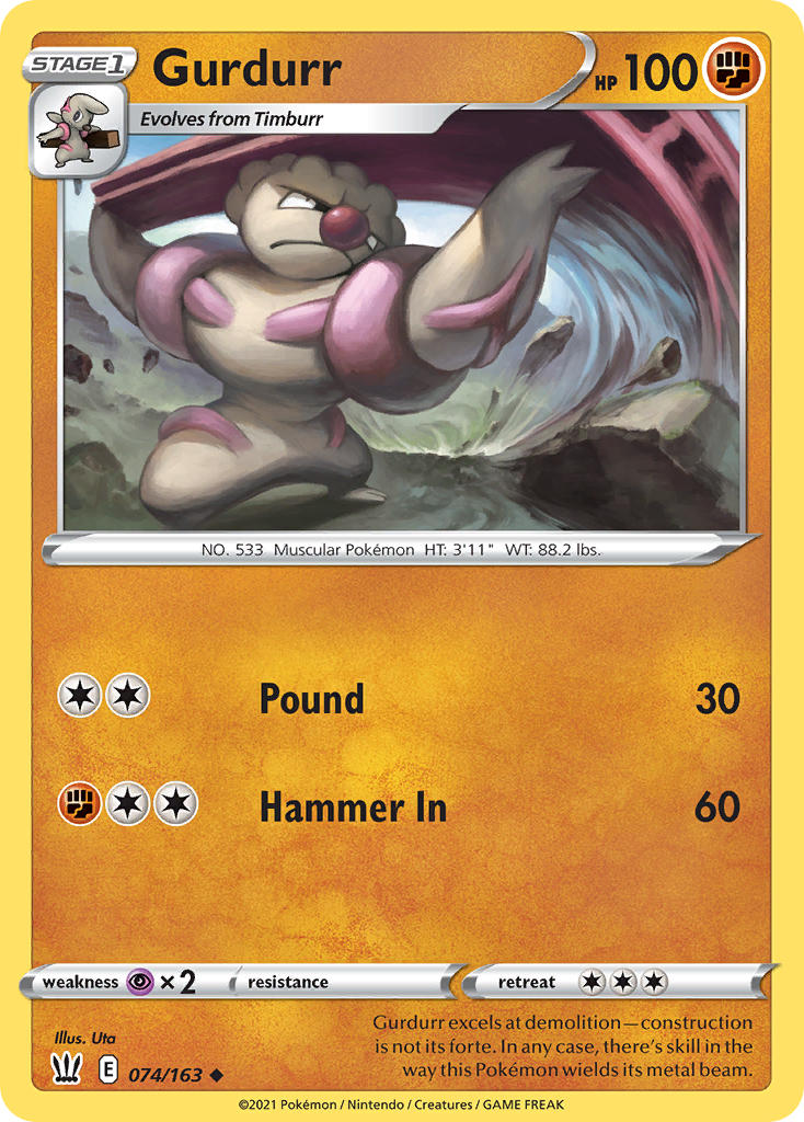 (074/163) Pokemon TCG Battle Styles Single: Gurdurr  Uncommon