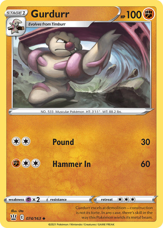 (074/163) Pokemon TCG Battle Styles Single: Gurdurr Reverse Holo Uncommon