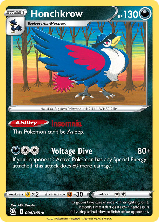 (094/163) Pokemon TCG Battle Styles Single: Honchkrow Reverse Holo Uncommon
