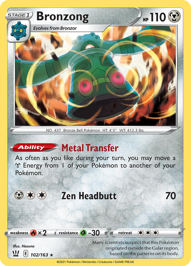 (102/163) Pokemon TCG Battle Styles Single: Bronzong Reverse Holo Holo Rare