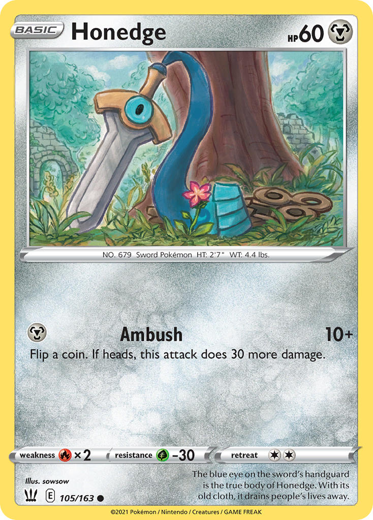 (105/163) Pokemon TCG Battle Styles Single: Honedge Reverse Holo Common