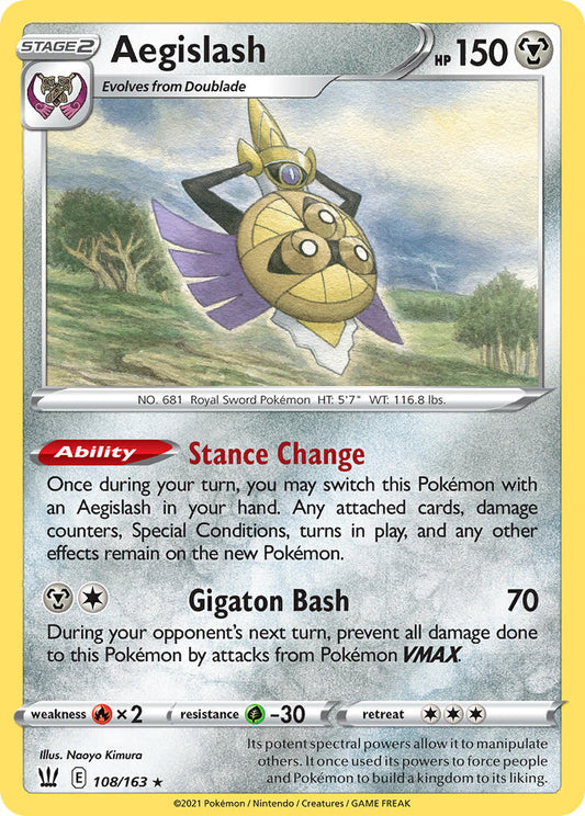 (108/163) Pokemon TCG Battle Styles Single: Aegislash Reverse Holo Rare