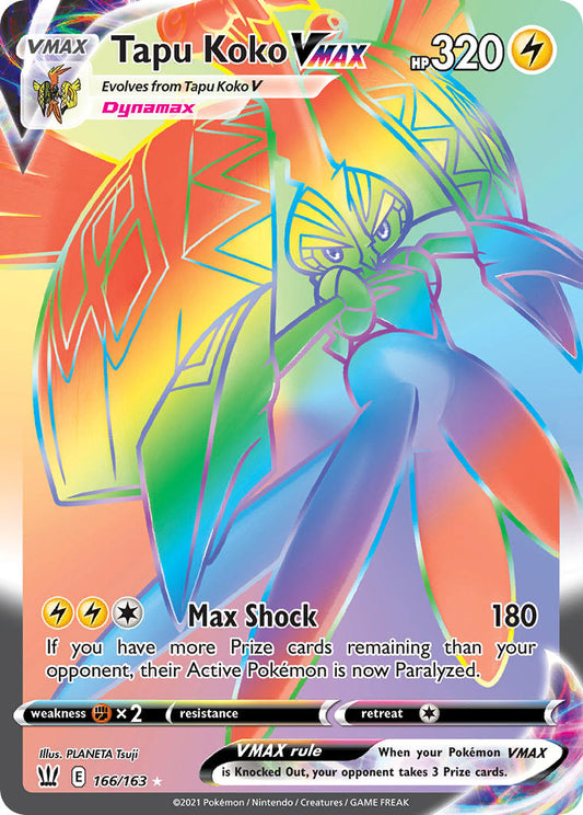 (166/163) Pokemon TCG Battle Styles Single: Tapu Koko VMAX  Secret Rare