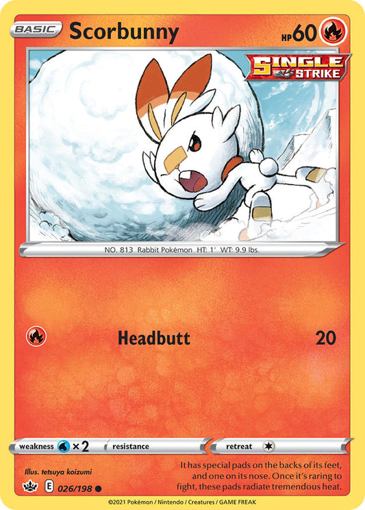 (026/198) Pokemon TCG Chilling Reign Single: Scorbunny  Common