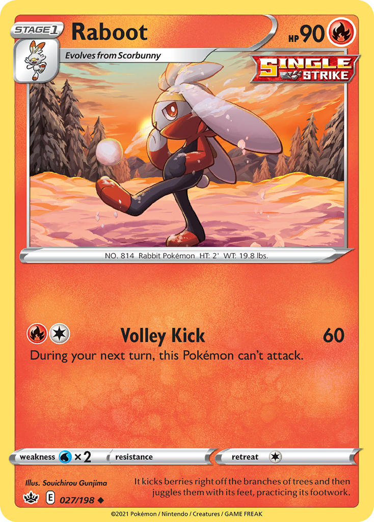 (027/198) Pokemon TCG Chilling Reign Single: Raboot  Uncommon