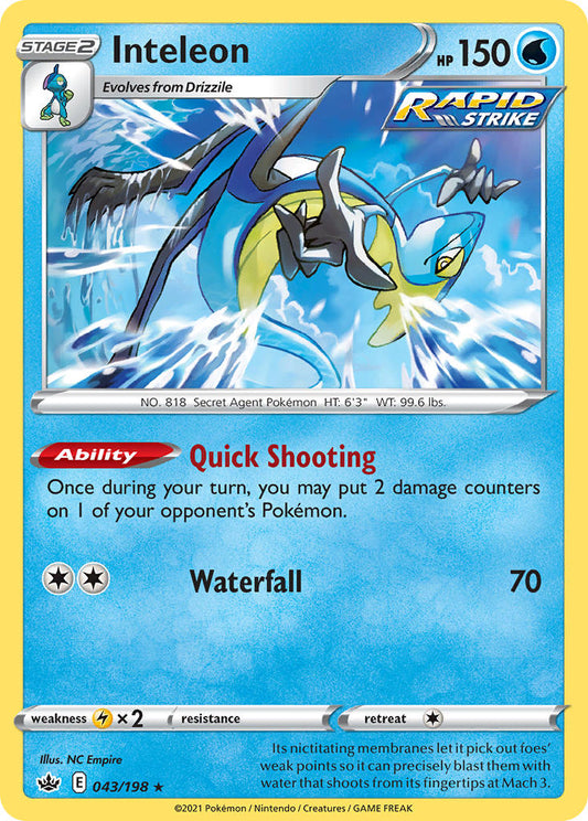 (043/198) Pokemon TCG Chilling Reign Single: Inteleon Reverse Holo Holo Rare