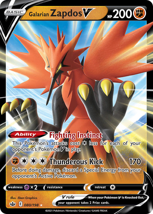(080/198) Pokemon TCG Chilling Reign Single: Galarian Zapdos V  Ultra Rare