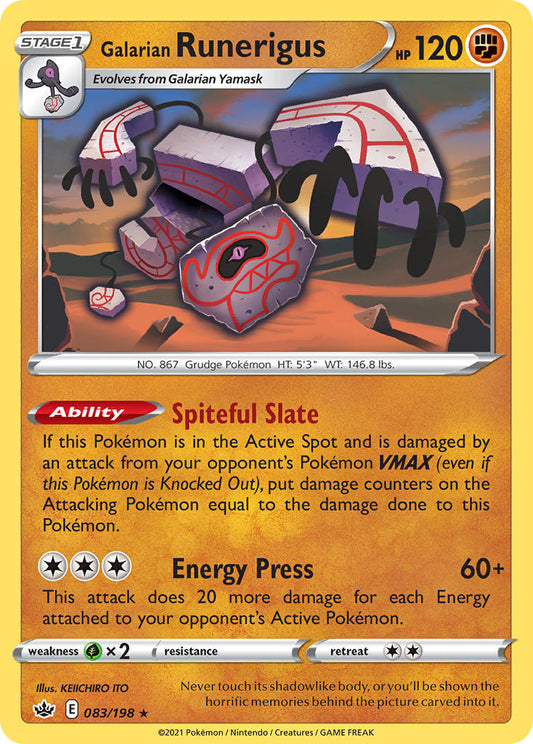 (083/198) Pokemon TCG Chilling Reign Single: Galarian Runerigus  Holo Rare