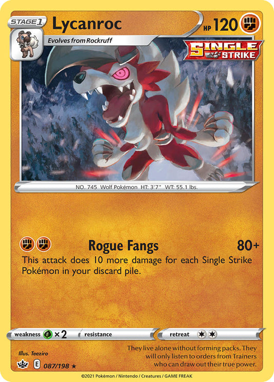 (087/198) Pokemon TCG Chilling Reign Single: Lycanroc Reverse Holo Holo Rare