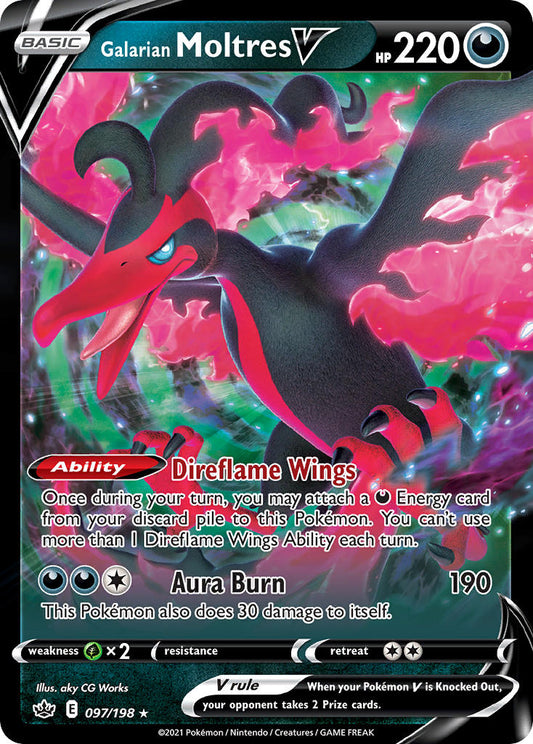 (097/198) Pokemon TCG Chilling Reign Single: Galarian Moltres V  Ultra Rare