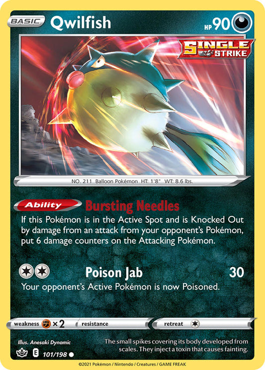 (101/198) Pokemon TCG Chilling Reign Single: Qwilfish Reverse Holo Common