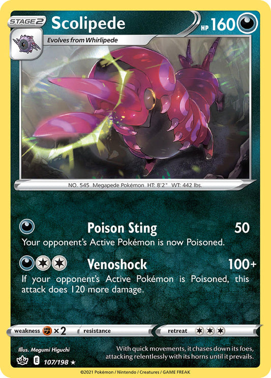 (107/198) Pokemon TCG Chilling Reign Single: Scolipede Reverse Holo Rare
